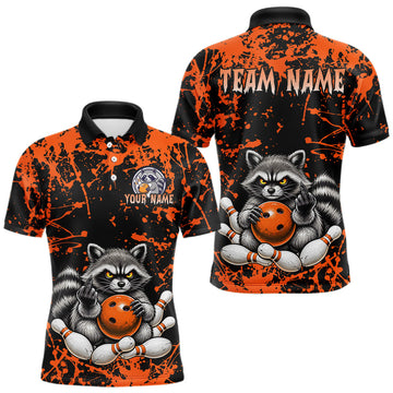 Maxcorners Orange Raccoon Bowling Shirt, Custom Funny Raccoon Bowling Jersey for Men, Bowling Team Gift