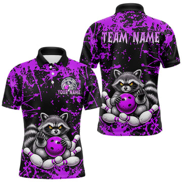 Maxcorners Purple Raccoon Bowling Shirt, Custom Funny Raccoon Bowling Jersey for Men, Bowling Team Gift