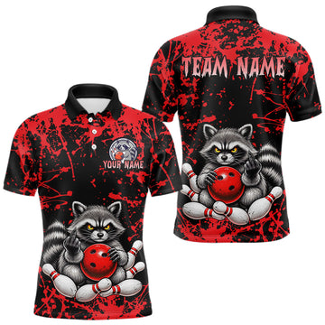 Maxcorners Red Raccoon Bowling Shirt, Custom Funny Raccoon Bowling Jersey for Men, Bowling Team Gift