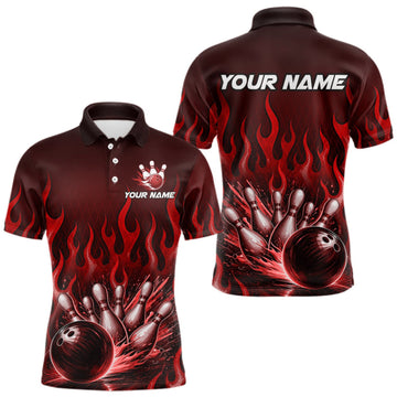 Maxcorners Custom Red Flame Bowling Jersey for Men Bowling Uniform Polo &1/4 Zip Bowling Team Shirts LM2709