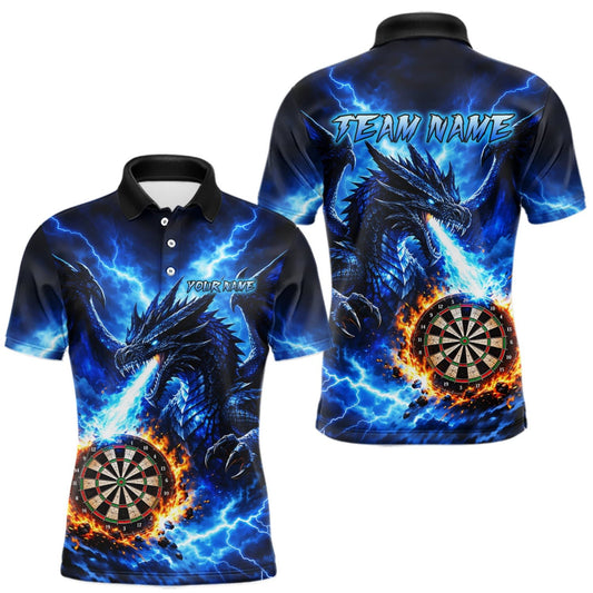 Maxcorners Custom Blue Flaming Dragon Dart Shirts for Men Dart Team Jerseys Dartboard League Shirt LM2709