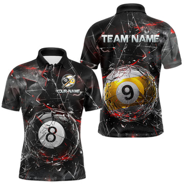 Maxcorners Custom Broken Glass 8 Ball & 9 Ball Billiard Shirt for Men Billiard Team Jersey Billiard League