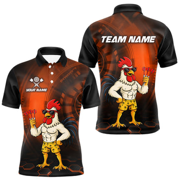 Maxcorners Custom Orange Funny Chicken Darts Shirt for Men Darts Team Jerseys Polo & 1/4 Zip Dart League