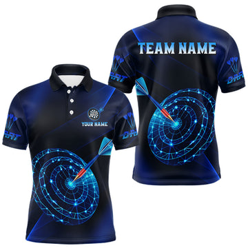 Maxcorners Custom Neon Blue Cyber Dartboard Darts Shirt for Men Darts Team Jerseys Polo & 1/4 Zip