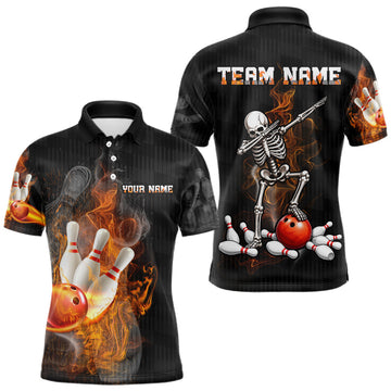 Maxcorners Custom Smoke Funny Skeleton Bowling Team Shirts Bowling Jersey for Men Bowling League LM0208