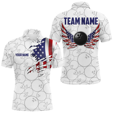 Maxcorners Custom American Flag Bowling Wings Bowling Team Shirts Bowling Jersey for Men Bowling League LM0208