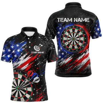 Maxcorners Custom Grunge US Flag Dart Shirts for Men Dart Team Jerseys Darts League Dartboard Shirt LM0410