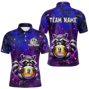 Maxcorners Custom Funny Raccoon 9 Ball Billiard Shirts for Men Billiard Team Jerseys Billiard League