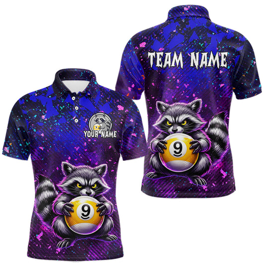 Maxcorners Custom Funny Raccoon 9 Ball Billiard Shirts for Men Billiard Team Jerseys Billiard League