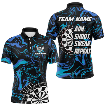 Maxcorners Turquoise Blue Pattern Aim Shoot Swear Repeat Darts Team Jerseys Dart Shirts For Men LM0404