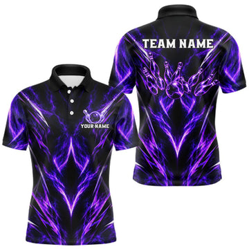 Maxcorners Custom Black Purple Smoke Bowling Team Shirts for Men Bowling League Shirts Polo & 1/4 Zip LM0510