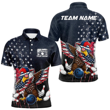 Maxcorners Custom Funny US Eagle Bowling Jersey for Men Bowling Team Shirts Bowling League Polo & 1/4 Zip LM0706