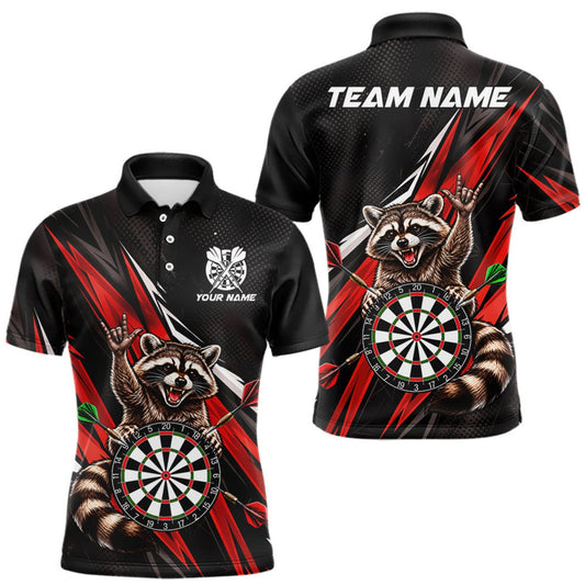 Maxcorners Custom Red Funny Raccoon Dart Shirts for Men Dart Team Jerseys Dartboard Outfit League LM0510