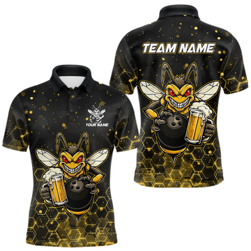 Maxcorners Custom Funny Beer Bee Bowling Jersey for Men Bowling Team Shirts Polo & 1/4 Zip
