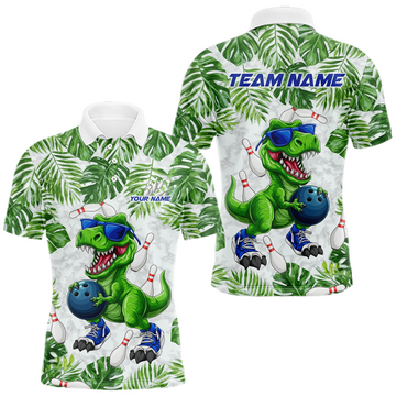 Maxcorners Custom Funny Dinosaur Bowling Jersey for Men Bowling Tournament Polo & 1/4 Zip Bowling Team Shirts