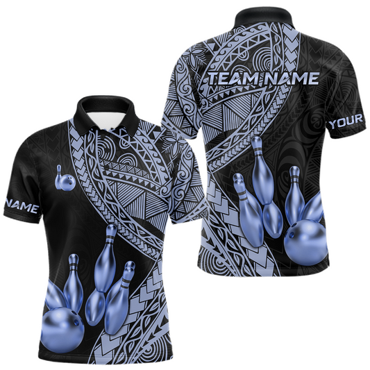 Maxcorners Black and Blue Tribal Pattern Bowling Jersey for Woen Bowling Uniform Bowling Team Shirts LM0503