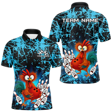 Maxcorners Turquoise Funny Chicken Bowling Jersey for Men Bowling League Bowling Team Shirts Polo & 1/4 Zip LM0503