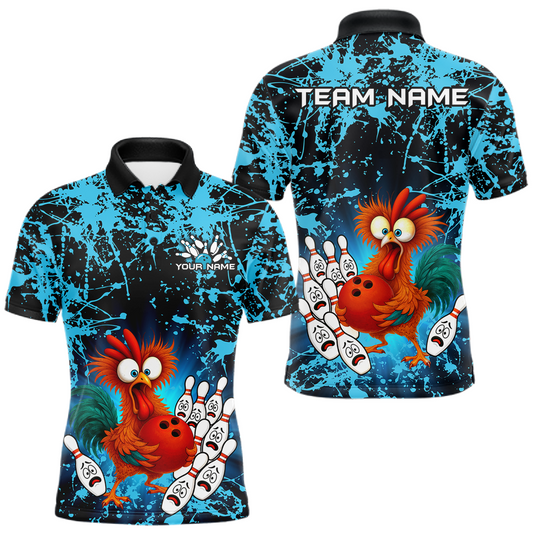Maxcorners Turquoise Funny Chicken Bowling Jersey for Men Bowling League Bowling Team Shirts Polo & 1/4 Zip LM0503