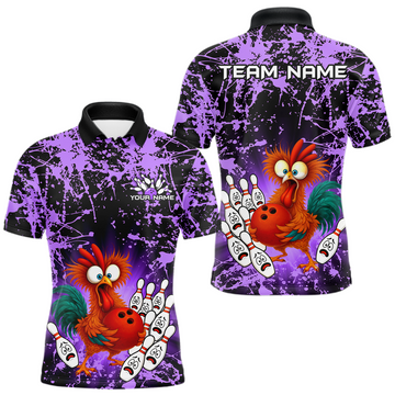 Maxcorners Purple Funny Chicken Bowling Jersey for Men Bowling League Bowling Team Shirts Polo & 1/4 Zip LM0503