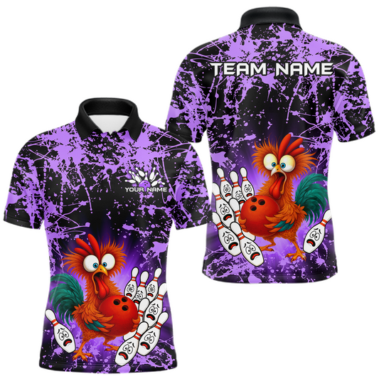 Maxcorners Purple Funny Chicken Bowling Jersey for Men Bowling League Bowling Team Shirts Polo & 1/4 Zip LM0503