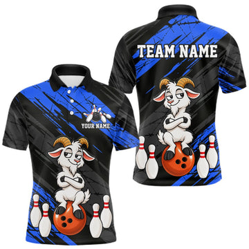 Maxcorners Blue Funny Goat Custom Bowling Team Shirts for Bowler Bowling Jerseys for Men Bowling League LM0609