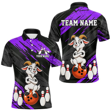 Maxcorners Purple Funny Goat Custom Bowling Team Shirts for Bowler Bowling Jerseys for Men Bowling League LM0609
