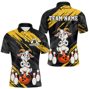 Maxcorners Yellow Funny Goat Custom Bowling Team Shirts for Bowler Bowling Jerseys for Men Bowling League LM0609