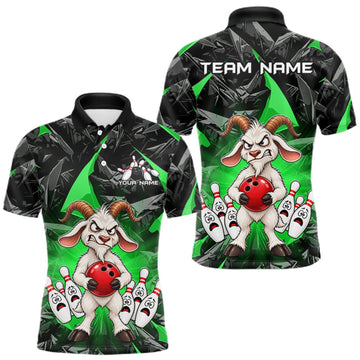 Maxcorners Custom Green Funny Goat Bowling Team Shirts Bowling Jerseys for Men Bowling League with Team LM0409