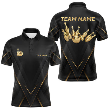 Maxcorners Custom Black Gold Bowling Jersey for Men Bowling Team Shirts Polo & 1/4 Zip Bowling League