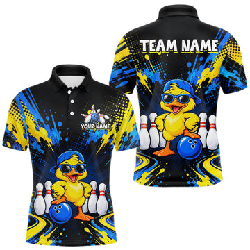 Maxcorners Custom Blue And Yellow Funny Duck Bowling Team Shirts for Men Bowling Tournament for Bowler