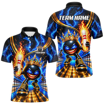 Maxcorners Custom Flame Funny Crown Ball Bowling Team Shirts for Men Bowling League Polo & 1/4 Zip