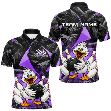 Maxcorners Custom Purple Funny Duck Bowling Jersey for Men Bowling League Bowling Team Shirts Polo & 1/4 Zip