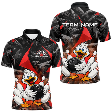 Maxcorners Custom Red Funny Duck Bowling Jersey for Men Bowling League Bowling Team Shirts Polo & 1/4 Zip