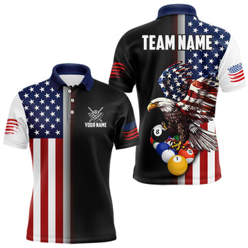 Maxcorners American Flag Eagle 8 Ball Custom Billiard Shirts for Men Billiard Team Jerseys Billiard League