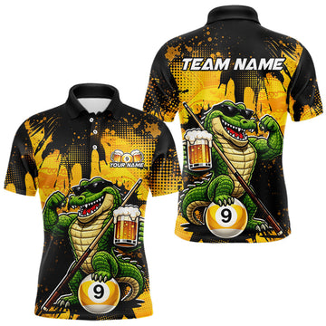 Maxcorners Custom Beer Alligator 9 Ball Billiard Shirts for Men Billiard Team Jerseys Billiard League Polo & 1/4 Zip