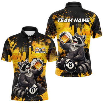 Maxcorners Custom Beer Raccoon 8 Ball Billiard Shirts for Men Billiard Team Jerseys Billiard League Polo & 1/4 Zip
