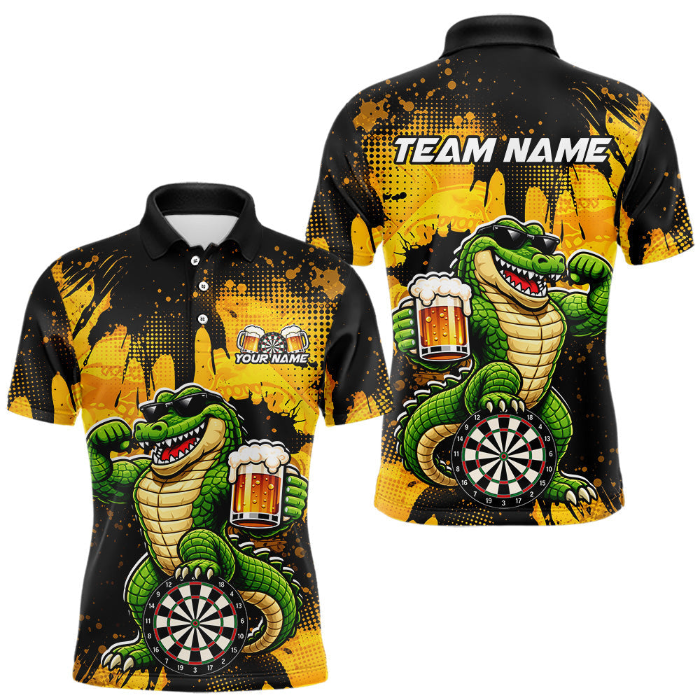 Maxcorners Custom Funny Beer Alligator Darts Shirt for Men Darts Team Jerseys Dart League Shirts