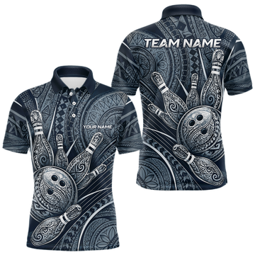 Maxcorners Custom Navy Blue Polynesian Tribal Bowling Jersey for Men Bowling Team Shirts LM1307