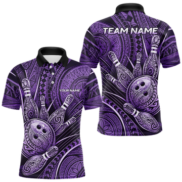 Maxcorners Custom Purple Polynesian Tribal Bowling Jersey for Men Bowling Team Shirts Bowling League LM1307