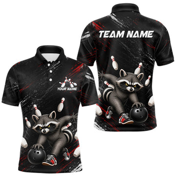 Maxcorners Funny Raccoon Custom Bowling Jersey for Men Bowling Team Shirts Bowling League Polo & 1/4 Zip