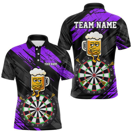 Maxcorners Custom Purple Funny Beer Darts Board Dart Shirts For Men Darts Team Jerseys Dart Tournament LM1104