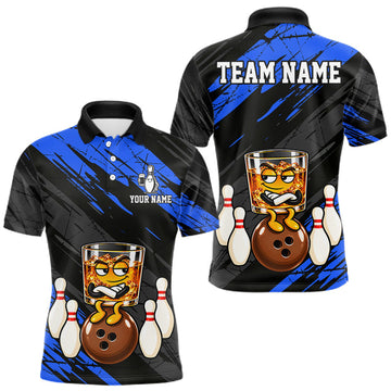 Maxcorners Custom Blue Funny Whiskey Bowling Jersey for Men Bowling Team Shirts Bowling Polo & 1/4 Zip