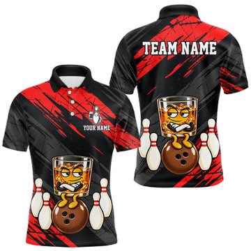 Maxcorners Custom Red Funny Whiskey Bowling Jersey for Men Bowling Team Shirts Bowling Polo & 1/4 Zip