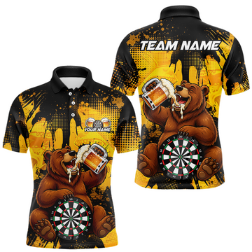 Maxcorners Custom Funny Beer Bear Darts Shirt for Men Darts Team Jerseys Polo & 1/4 Zip Dart League