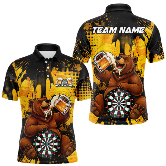 Maxcorners Custom Funny Beer Bear Darts Shirt for Men Darts Team Jerseys Polo & 1/4 Zip Dart League