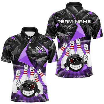 Maxcorners Custom Purple Funny Bowling Jersey for Men Bowling Team Shirts Bowling League LM1307
