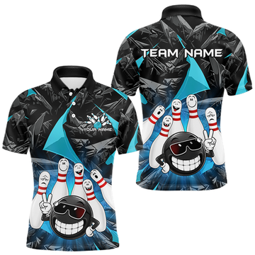 Maxcorners Custom Turquoise Funny Bowling Jersey for Men Bowling Team Shirts Bowling League LM1307