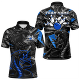 Maxcorners Custom Blue Cobra Snake Bowling Jersey for Men Bowling Team Shirts Bowling Uniform Polo & 1/4 Zip MT0111