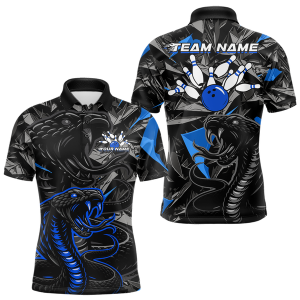 Maxcorners Custom Blue Cobra Snake Bowling Jersey for Men Bowling Team Shirts Bowling Uniform Polo & 1/4 Zip MT0111
