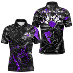 Maxcorners Custom Purple Cobra Snake Bowling Jersey for Men Bowling Team Shirts Bowling Uniform Polo & 1/4 Zip MT0111